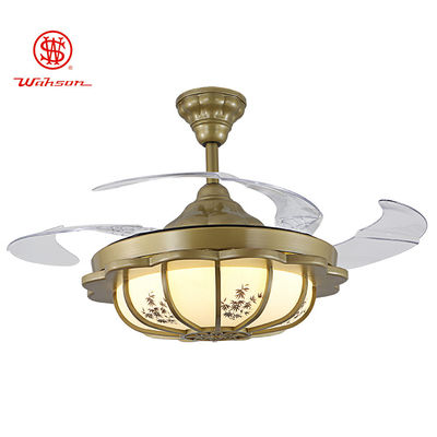 4 ऐक्रेलिक अदृश्य ब्लेड 5250lm आधुनिक वापस लेने योग्य सीलिंग फैन लाइट 220v