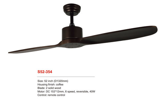 52 "सॉलिड वुड पावर 220v डीसी मोटर कॉफी रिमोट कंट्रोल सीलिंग फैन लाइट