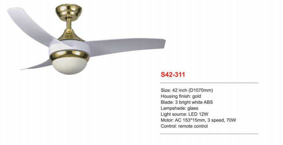 42 इंच Dimmable रिमोट कंट्रोल सीलिंग फैन 3 ब्राइट व्हाइट ABS ब्लेड