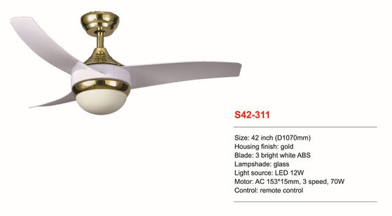 42 इंच Dimmable रिमोट कंट्रोल सीलिंग फैन 3 ब्राइट व्हाइट ABS ब्लेड